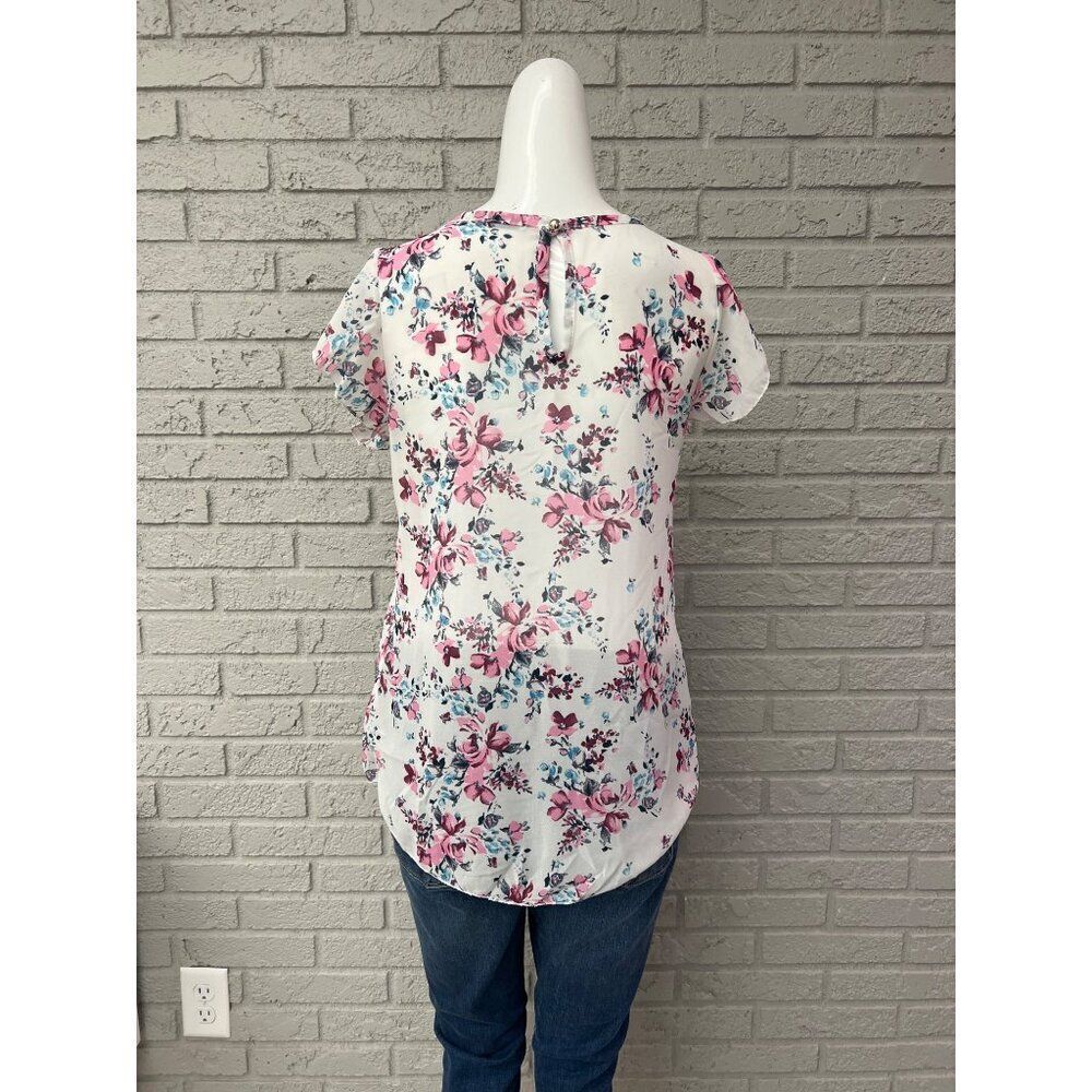 Elena Baldi Women Floral Print Short Sleeve Blouse Size S